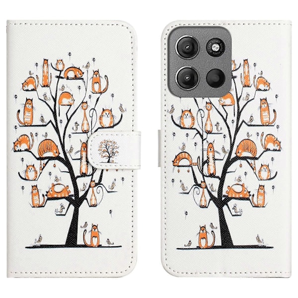 Motorola Moto G15 4G/G15 Power 4G -kotelo, kuvioitu PU-nahkainen lompakkokotelo, ristikkäinen tekstuuri Multicolor Cat and Tree