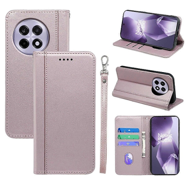 HX01 OnePlus 13R 5G -lompakkokotelo magneettisella sulkimella, PU-nahkainen puhelinkotelo Multicolor Rose Gold