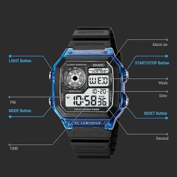 Skmei 1998 Transparent Shl Watch för utomhusbruk Blue