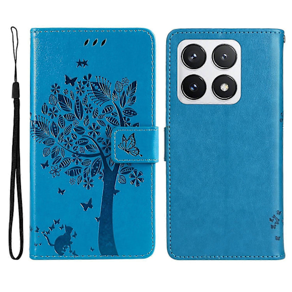 KT Imprinting Flower Series-3 Fodral för Xiaomi 14T Pro Katt Träd Mönster Flip Läder Telefonskydd Multicolor Style D