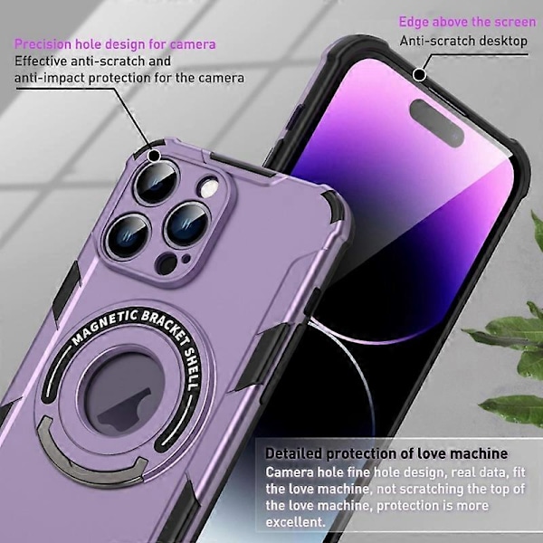 Beskyttende etui med støttefod til iPhone 15 Pro Max PC+TPU telefoncover kompatibelt med MagSafe Multicolor Style C