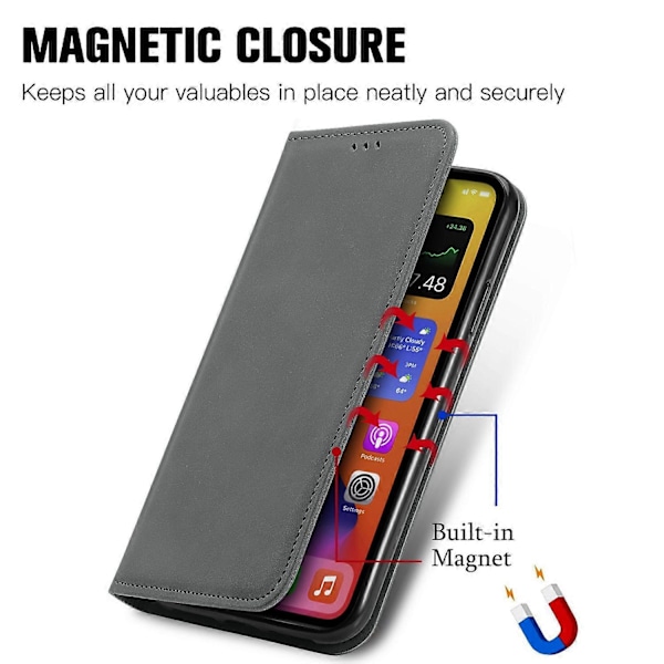 Samsung Galaxy A06 Nahkakotelo Korttipaikalla ja Magneettisella Sulkimella - Puhelinkotelo Multicolor Grey