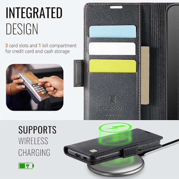 Til Samsung Galaxy S21 5G Etui AUTSPACE A11 RFID-blokerende Retro Læder Mobiltelefonpung Cover Multicolor Black