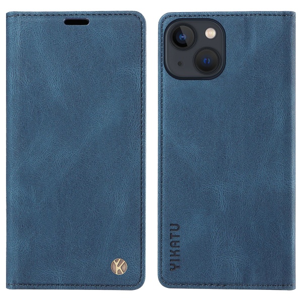 Ihonmyötäinen suojakotelo iPhone 15 Plus -puhelimelle PU-nahasta, lompakko ja jalusta Blue