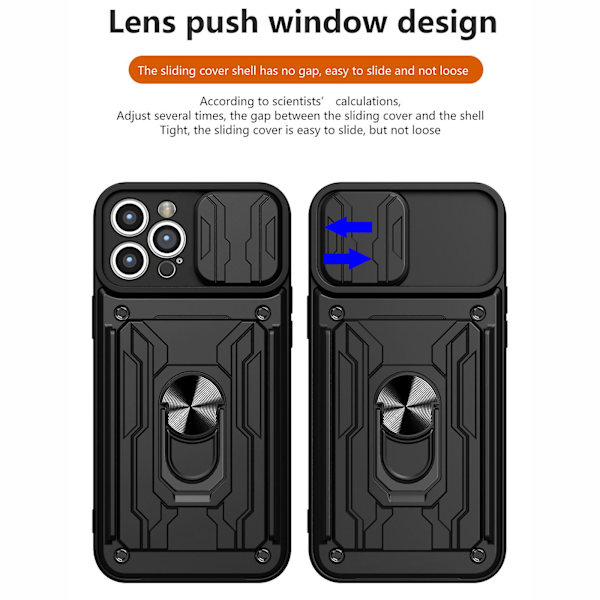 För Iphone 15 Pro Max Slide Kameraskydd Kickstand Phone Case Cover Black