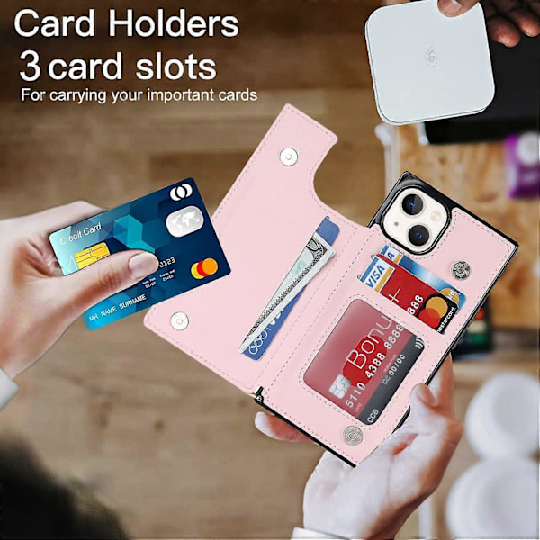RFID-suojattu lompakkokotelo iPhone 15:lle TPU+PU-jalustalla ja olkahihnalla Multicolor Style A