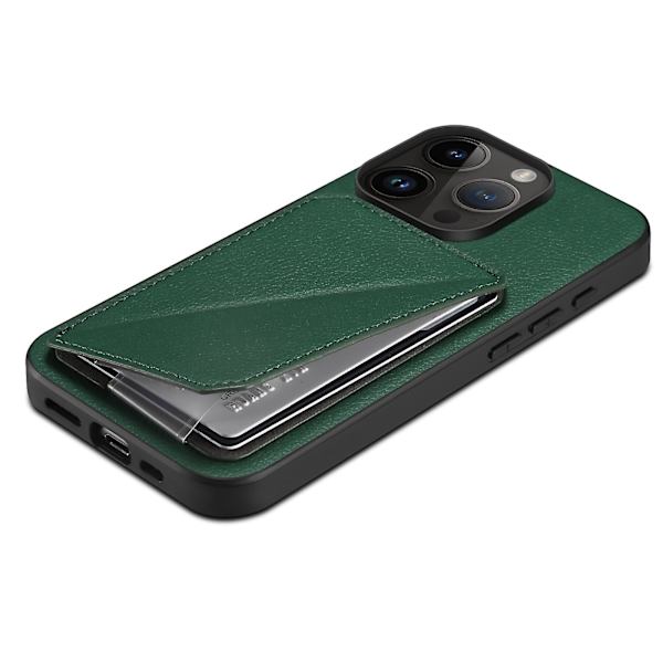 För Iphone 14 Pro Max kortplats Kickstand Phone case Anti-drop Calf Texture Pu+pc+tpu Cover Green
