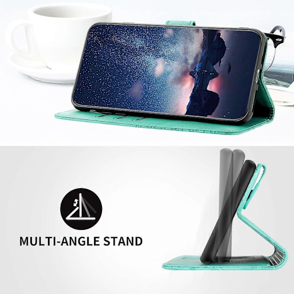 För iPhone 14 Pro Skal Präglat Enfärgat Läder Plånboksfodral Multicolor Style A