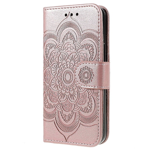 Präglad Mandala Blomma PU Läder Telefonställ Skydd Plånboksfodral med Rem för iPhone 13 6.1 tum Multicolor Style E