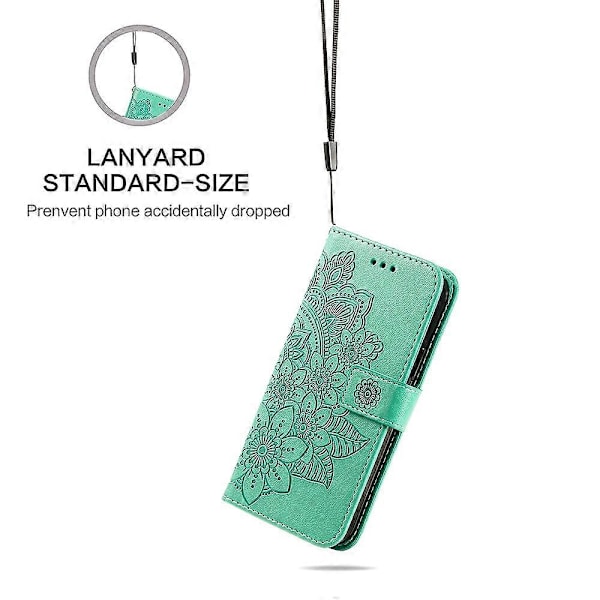 Blomsterpräglad Plånbok Anti-Repor Läder Telefonställ Skyddsfodral för iPhone 13 mini 5,4 tum