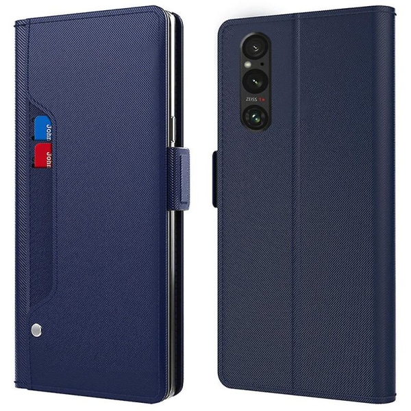 För Sony Xperia 1 V Stötsäkert case Mirror Design Stand Korthållare Cover Blue