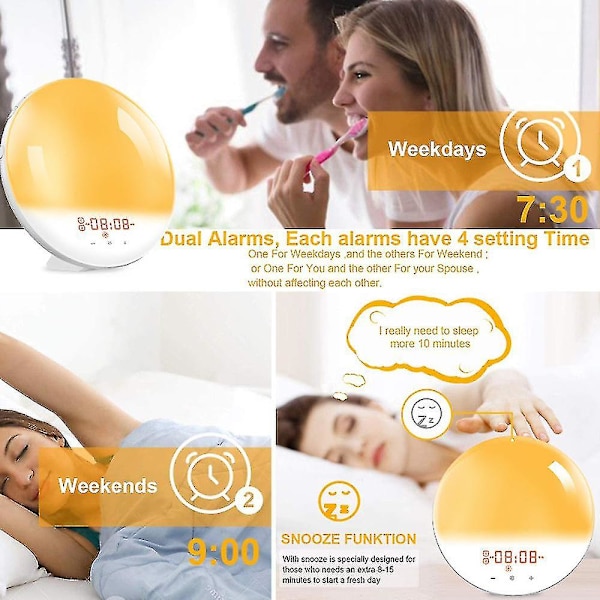 Sunrise Alarm Clock, Wake Up Light Med Sängshaker, Fm Klockradio Med Sunrise Simulering