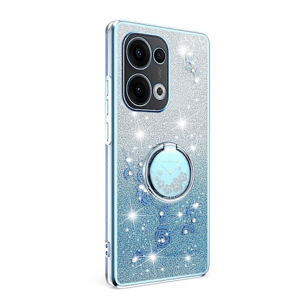 KADEM Etui med Ring og Støttefod i TPU med Blomster og Gradient Glitter til Oppo Reno13 5G (Global) Multicolor Blue
