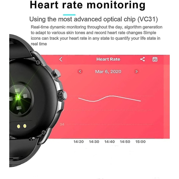 Smart Watch Full Touch Screen Sov Mån Fitness Tracker Klocka Väder Watch Smart Watch För Ios Android (svart)