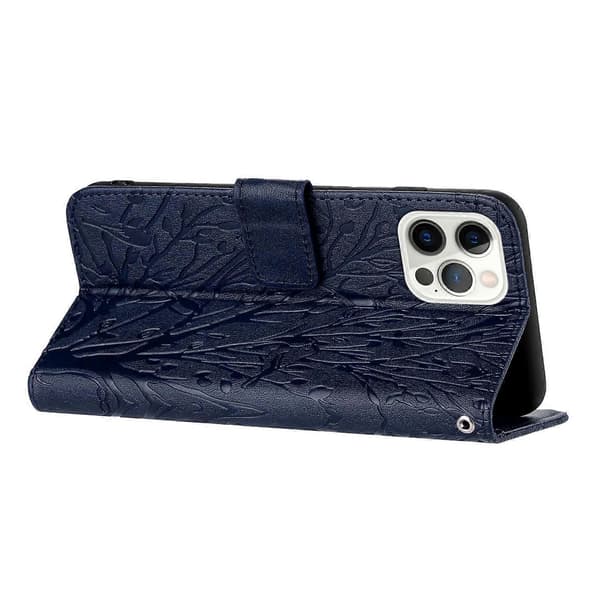 Læderetui med præget stativ og pung til iPhone 14 Pro Max Multicolor Style B