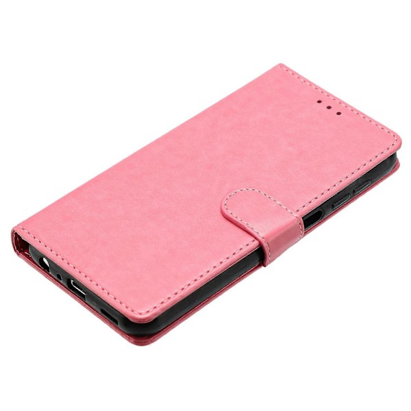 Læderetui med pung og stativ til iPhone 16e med praktisk rem Multicolor Rose Gold