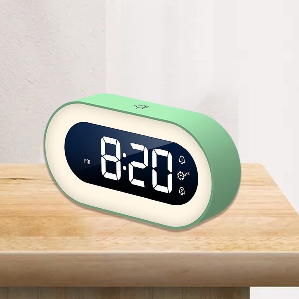 Lille Natlampe Elektronisk Digital Vækkeur USB Opladning Snooze Bærbar Soveværelse Stue 1 Grøn