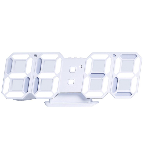 Hvidt 3D Digitalt Vækkeur, LED Væg Ur Med 3 Automatiske Lysstyrkeniveauer, LED Elektronisk Ur Med Snooze Funktion, Moderne Natlampe