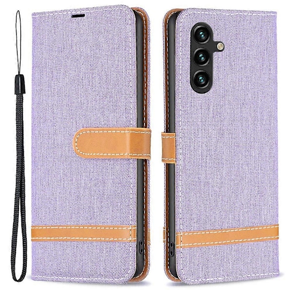 Samsung Galaxy A15 4G -puhelimen kotelo, farkkukangasta ja PU-nahkaa yhdistettynä Multicolor Style C