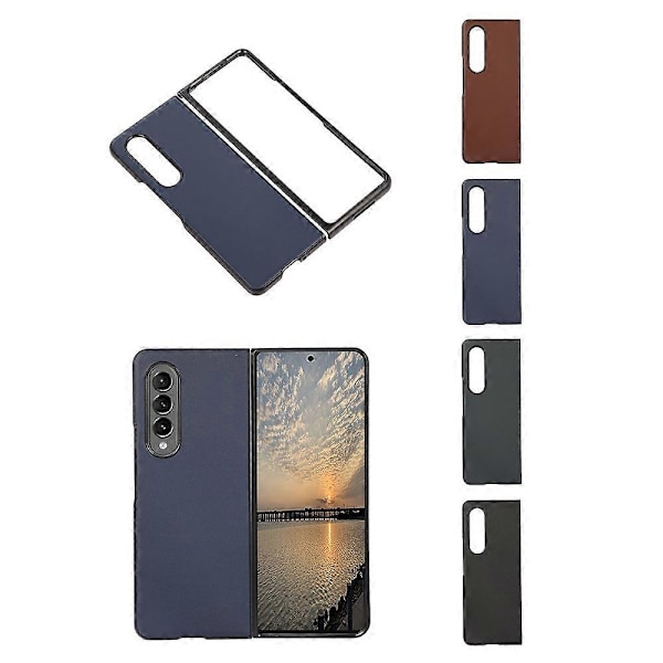 PC+Äkta Läder Baksida Mobilskal Fodral för Samsung Galaxy Z Fold3 5G Tättslutande 180-Graders Vikning