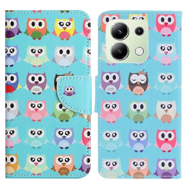 Xiaomi Redmi Note 13 4G Lompakkokotelo PU-nahkaa Kuvioitu Puhelinkotelo Ristikkäinen Tekstuuri Multicolor Owls