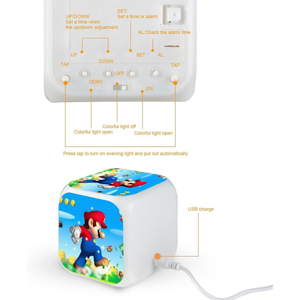 Mario 7 Colors ändrar digital väckarklocka med tid, temperatur, alarm, datum (kartlopp) Find the Golden Egg