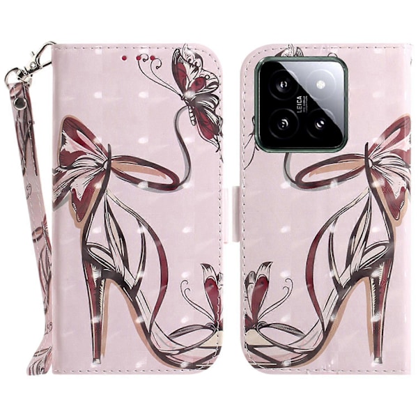 För Xiaomi 14 Fodral 3D Mönster Läder Anti-repa Telefonplånboksfodral Multicolor Butterfly High Heels