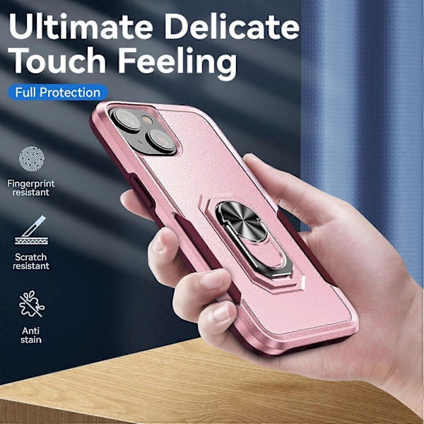 iPhone 15 PC+TPU Iskunkestävä Suojakuori Pudotussuojaava Puhelinkotelo Sormuksella ja Jalustalla Multicolor Style B