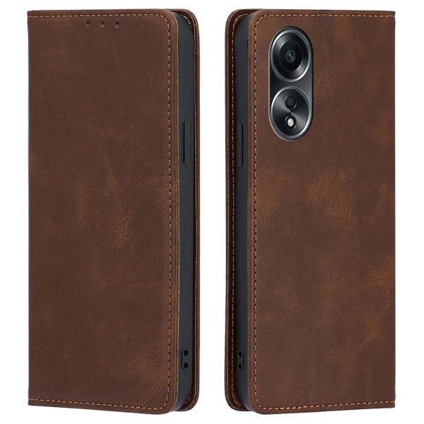 För Oppo A58 4g Case Läder Kalv Texture Magnetisk stängning Telefon Cover Brown