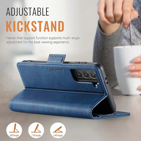 Til Samsung Galaxy S21 5G Etui AUTSPACE A11 RFID-blokerende Retro Læder Mobiltelefonpung Cover Multicolor Blue