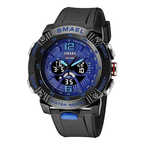 Smael Herre Quartz Sportsure Vandtæt Ur Digitalt LED Display Analogt Stopur Alarmur 8058 Armbåndsur Til Mænd BLACK BLUE
