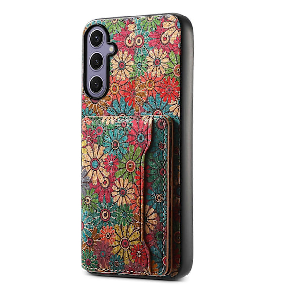 Samsung Galaxy S25+ -kotelo, kukkakuvioinen nahka + PC + TPU-suojus korttipidikkeellä ja jalustalla Multicolor Style D