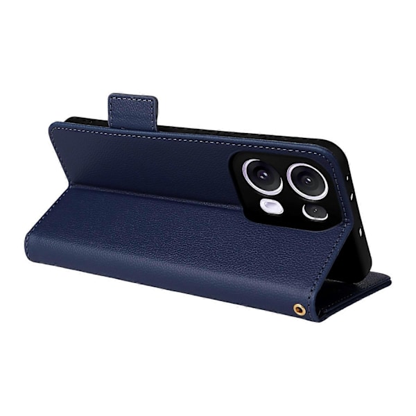 Skal för Oppo Reno13 Pro 5G med handledsrem, litchi-textur PU-läder plånboksfodral Multicolor Dark Blue