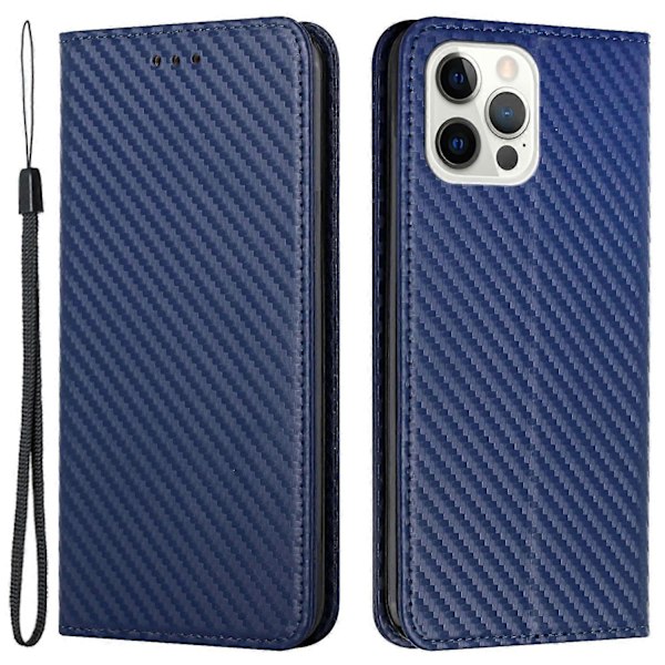 Til iPhone 15 Pro Max Kulfibertekstur PU Læder+TPU Wallet Case Foldbart Stativ Telefon Cover Multicolor Style B
