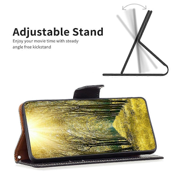 Til iPhone 15 Plus Støvtæt PU Læder Mobiltelefon Cover Wallet Flip Stand Case med Rem Multicolor Style F