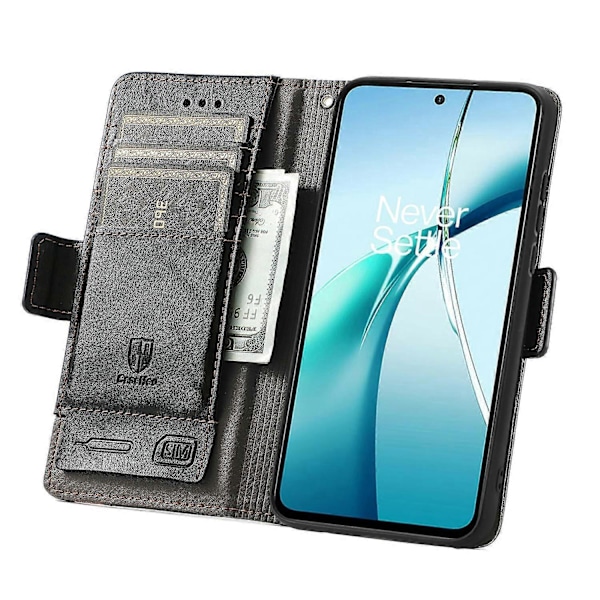 CASENEO 002 -sarja Samsung Galaxy S24 FE -kotelolle, jalustallinen lompakkokotelo, yhdistetty PU-nahkakansi - Tummanruskea Multicolor Black