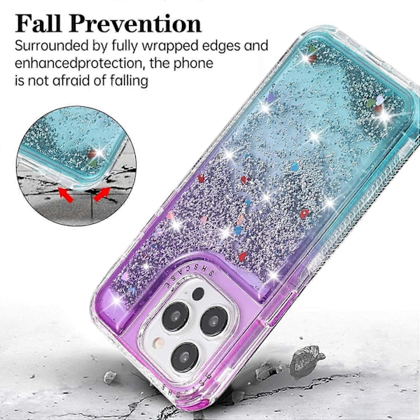 Til iPhone 13 Pro 6,1 tommer mobiltelefonetui TPU+PC Anti-drop Gradient Flydende Kviksandsskal Multicolor Purple+Light Blue