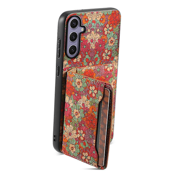 Samsung Galaxy S25+ -kotelo, kukkakuvioinen nahka + PC + TPU-suojus korttipidikkeellä ja jalustalla Multicolor Style B