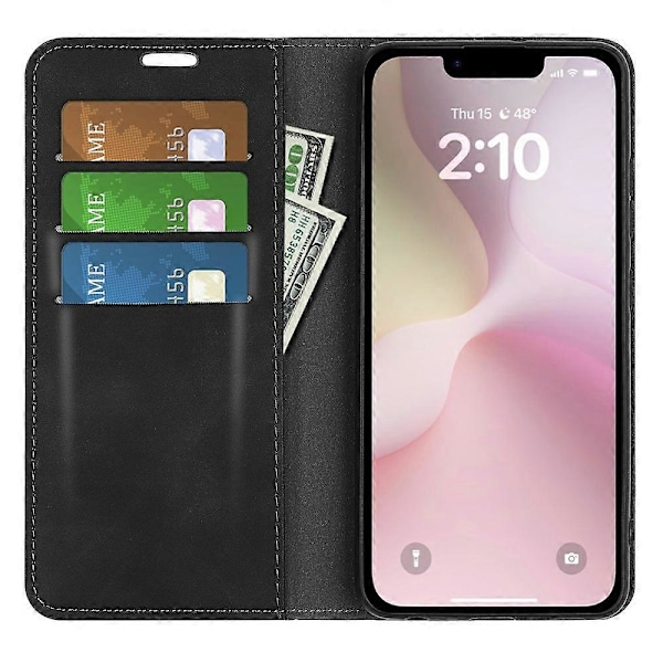 Til iPhone 16e Etui Skin Touch Læder Wallet Telefon Cover - Grå Multicolor Black