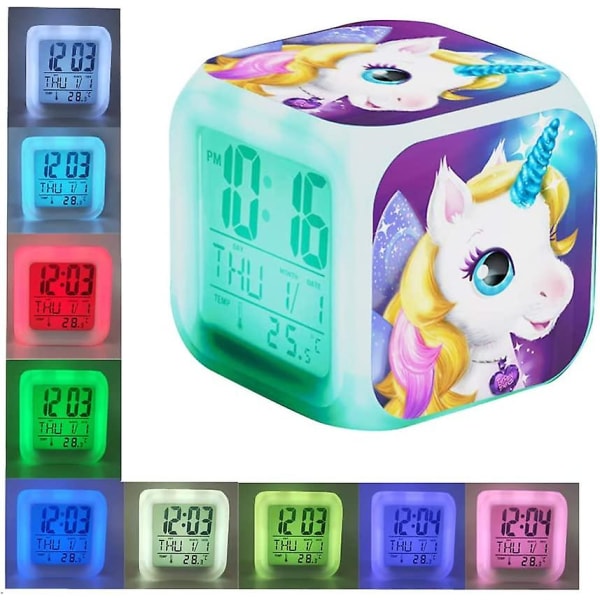 Unicorn Digital Vækkeure til Piger, Glødende Nat LED LCD Cube med Lys Børn Vågner Op Sengelampe Fødselsdagsgaver til (c