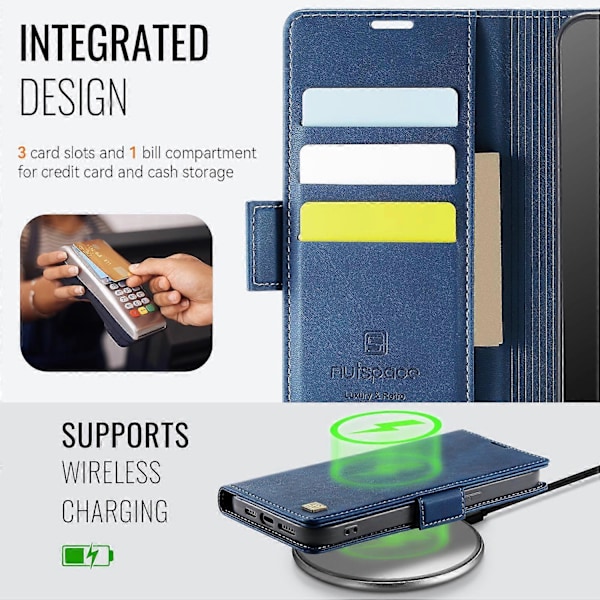 iPhone 13 Pro Max 6,7 tuuman kotelolle AUTSPACE A11 RFID-suojattu retro nahkainen matkapuhelinlompakkokotelo Multicolor Blue