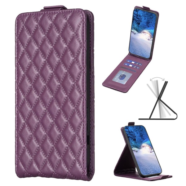 Vertikalt vändbart stötsäkert cover för Iphone 15 Pu läderpräglat phone case Dark Purple