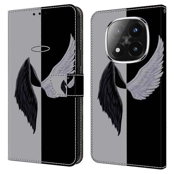 För Xiaomi Redmi Note 14 Pro+ 5G Fodral Magnetlås 3D Mönster Läder Plånbok Telefonfodral Multicolor Black/White Wings