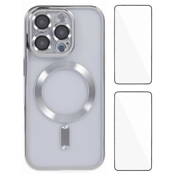 WANLONFENG iPhone 16 Pro Max Magneettikotelo, galvanoidulla TPU-kuorella, linssisuojalla + 2 kpl karkaistua lasia Multicolor Silver