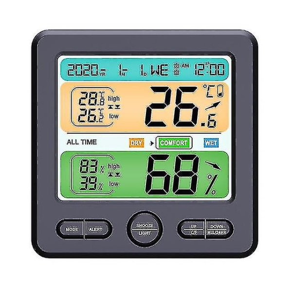 Väderstation Trådlös inomhus utomhussensor Termometer Hygrometer Digital väckarklocka Barometer Prognos Färg Black