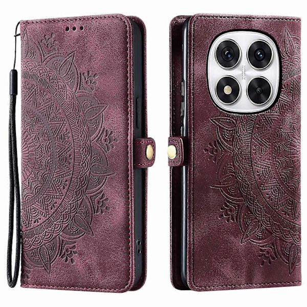 Style 016 Etui til Xiaomi Redmi Note 14 Pro 4G, hudfølelse, totem-præget pung, læder telefoncover Multicolor Wine Red