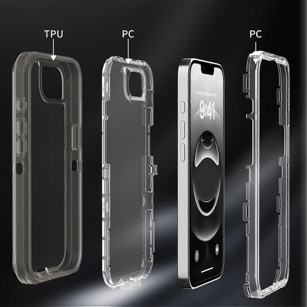 Deksel til iPhone 16e, 3-i-1 Avtakbart Støtsikkert TPU + PC Telefon Bakdeksel Multicolor Transparent Grey
