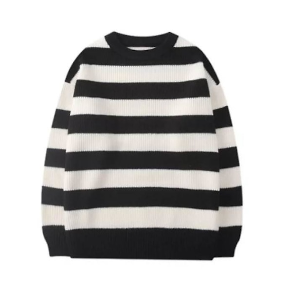 Tate Neule Talvipuserot Nainen Raidallinen Neulepusero Rento Hyppypusero Oversize Pari Harajuku Paita Lämmin Pusero Sueter De Mujer Jersey black white XL