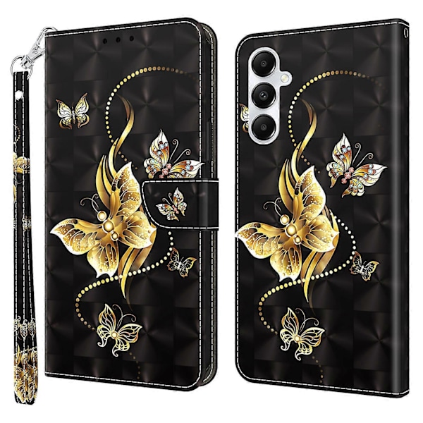 Magnetiskt fodral för Samsung Galaxy A55 5G med 3D-mönstertryck, mobilskal i läder - Stående katt Multicolor Golden Butterfly