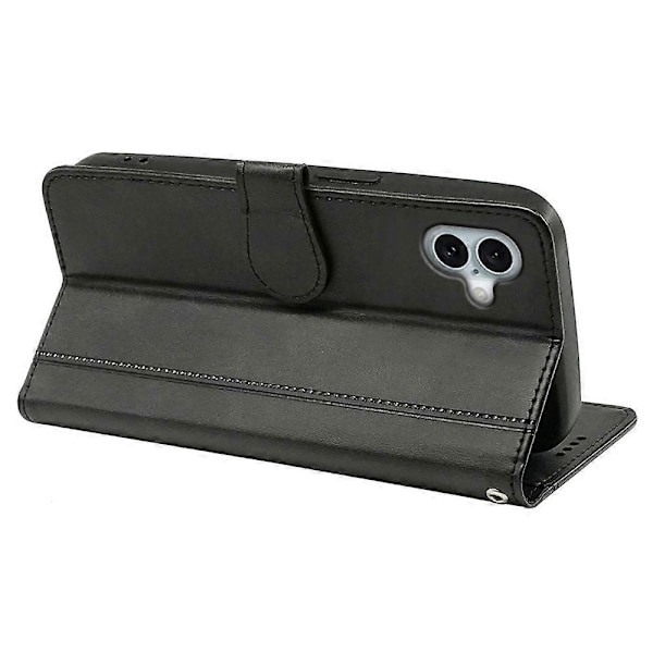 Kalveskinds tekstur læder etui med stativ i bogstil til iPhone 16 Plus Multicolor Style A